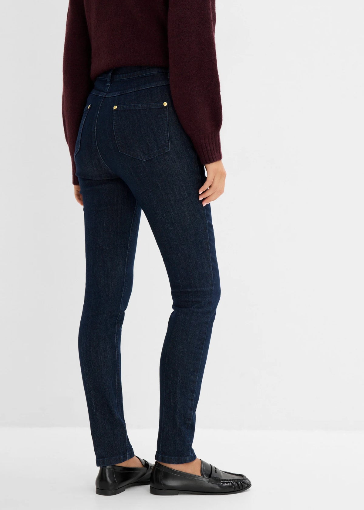 Women's High Waist Skinny Jeans in Deep Blue Raw Denim, view 4