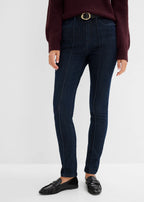 Women's High Waist Skinny Jeans in Deep Blue Raw Denim, view 3