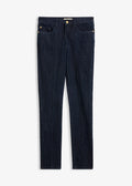 Women's High Waist Skinny Jeans in Deep Blue Raw Denim, view 1