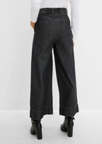 Women's Cropped Wide Leg Jeans in Black Denim, view 4