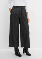 Women's Cropped Wide Leg Jeans in Black Denim, view 3