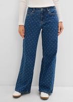 Women's Mid Rise Wide Leg Jeans in Blue Denim, view 3