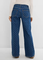 Women's Mid Rise Wide Leg Jeans in Blue Denim, view 4
