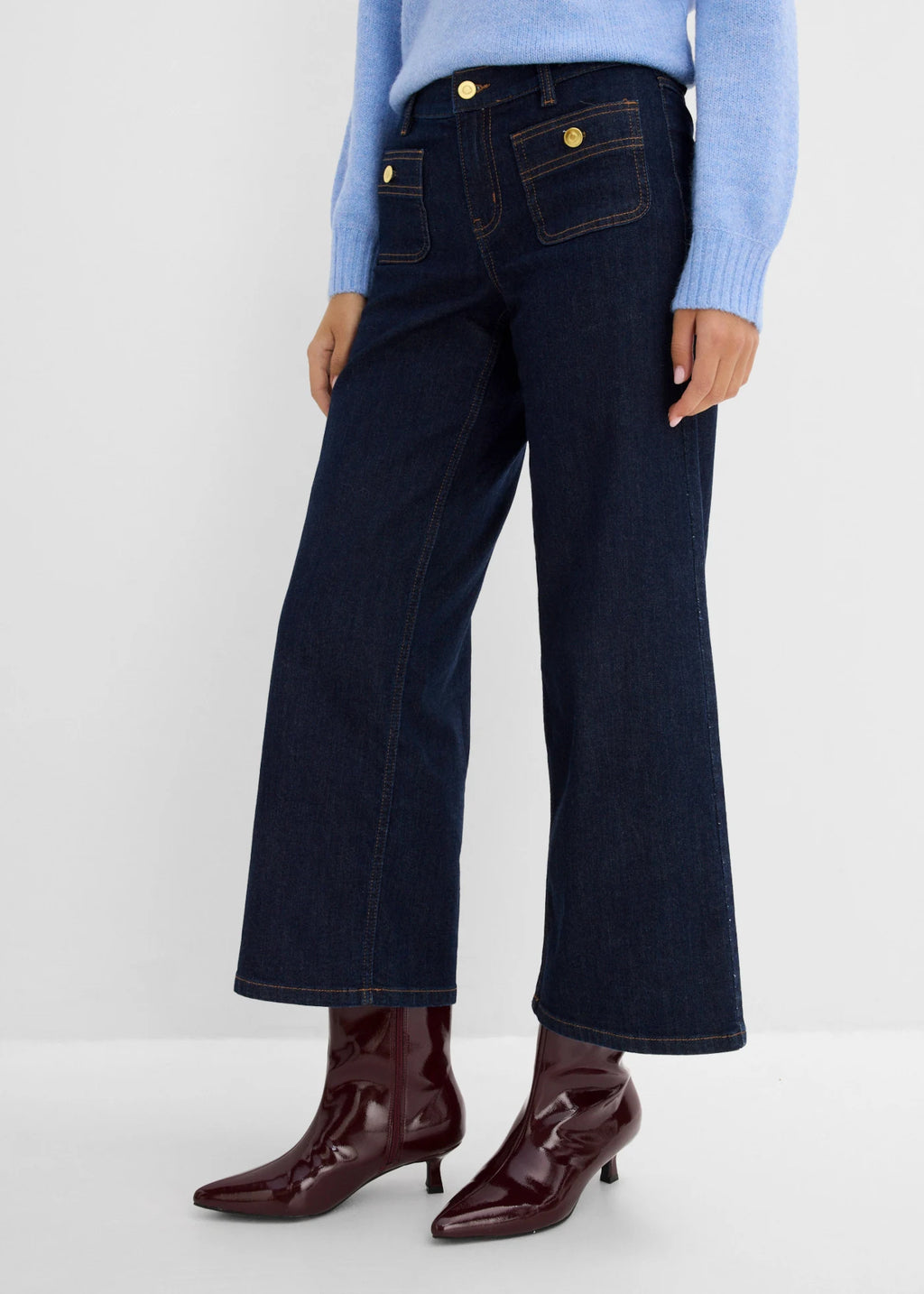 Women's Wide Leg Jeans in Deep Blue Raw Denim, view 3