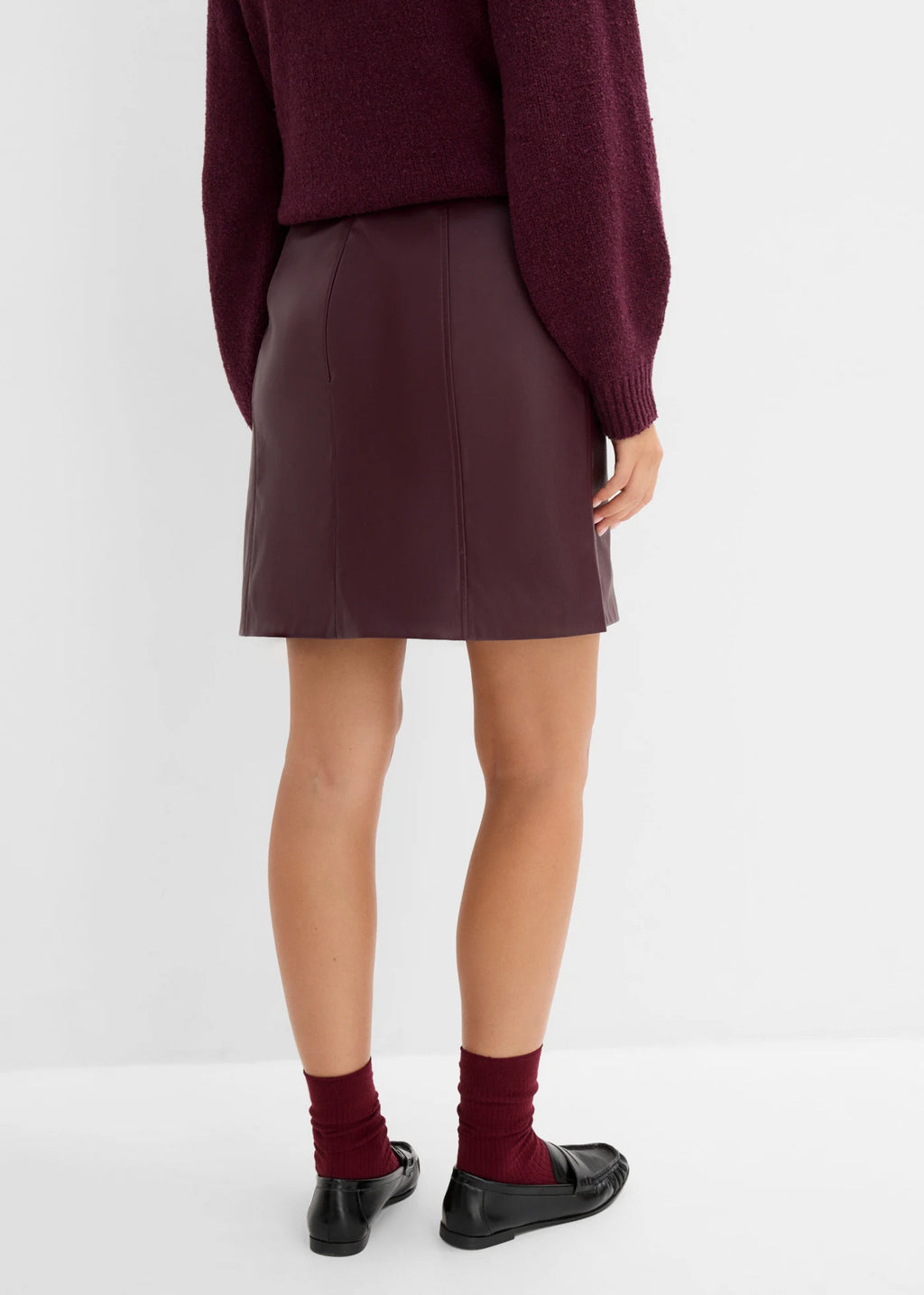 Women's Coated Mini Skirt in Burgundy, view 4