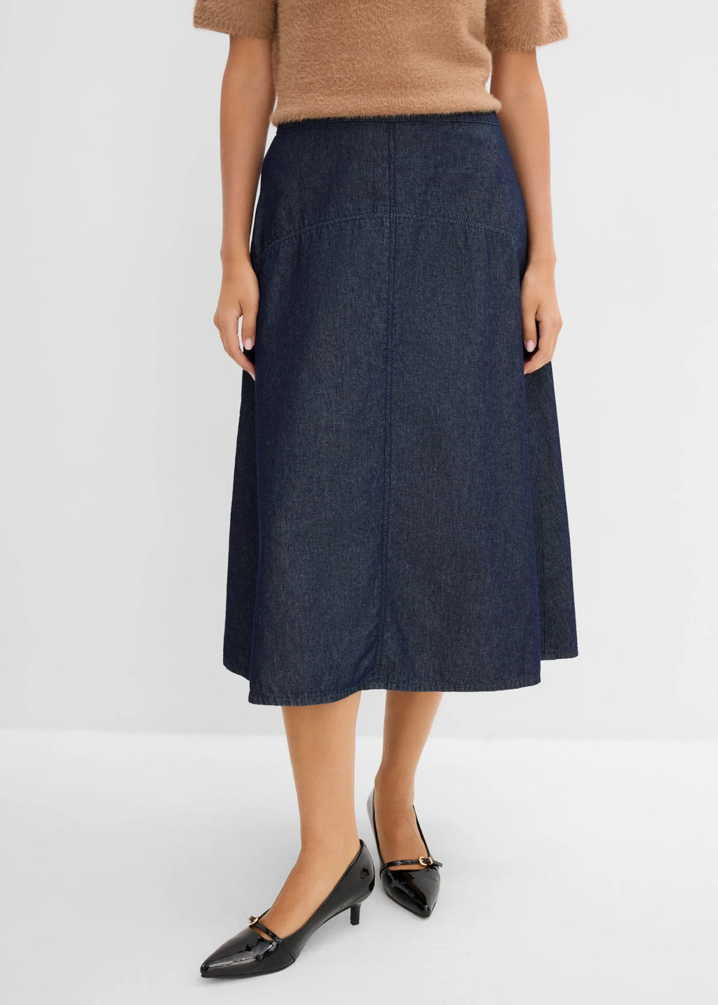 Women's Denim Skirt in Deep Blue Raw Denim, view 3