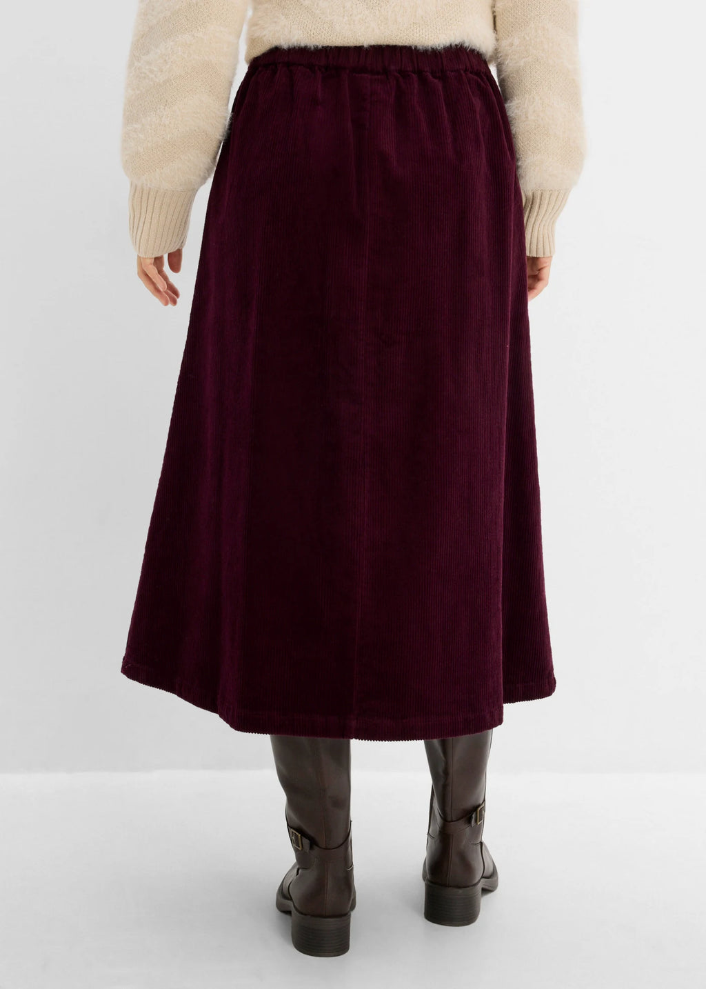 Women's Stretch Cotton Corduroy Skirt in Burgundy, view 4
