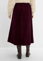 Women's Stretch Cotton Corduroy Skirt in Burgundy, view 4