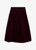 Women's Stretch Cotton Corduroy Skirt in Burgundy, view 1