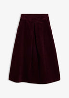Women's Stretch Cotton Corduroy Skirt in Burgundy, view 1