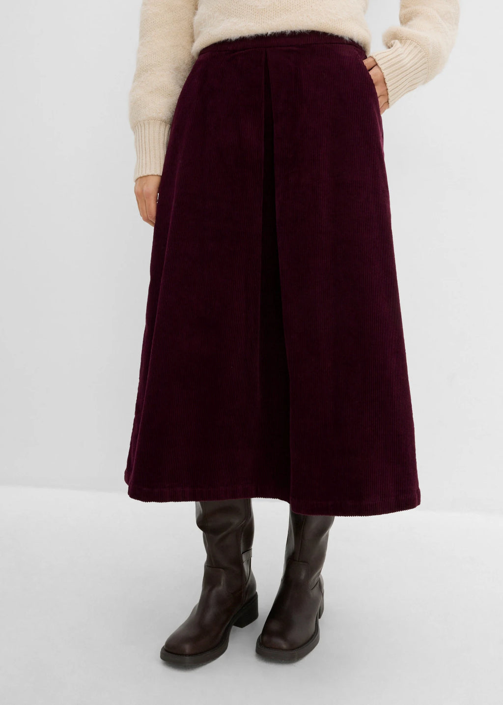 Women's Stretch Cotton Corduroy Skirt in Burgundy, view 3