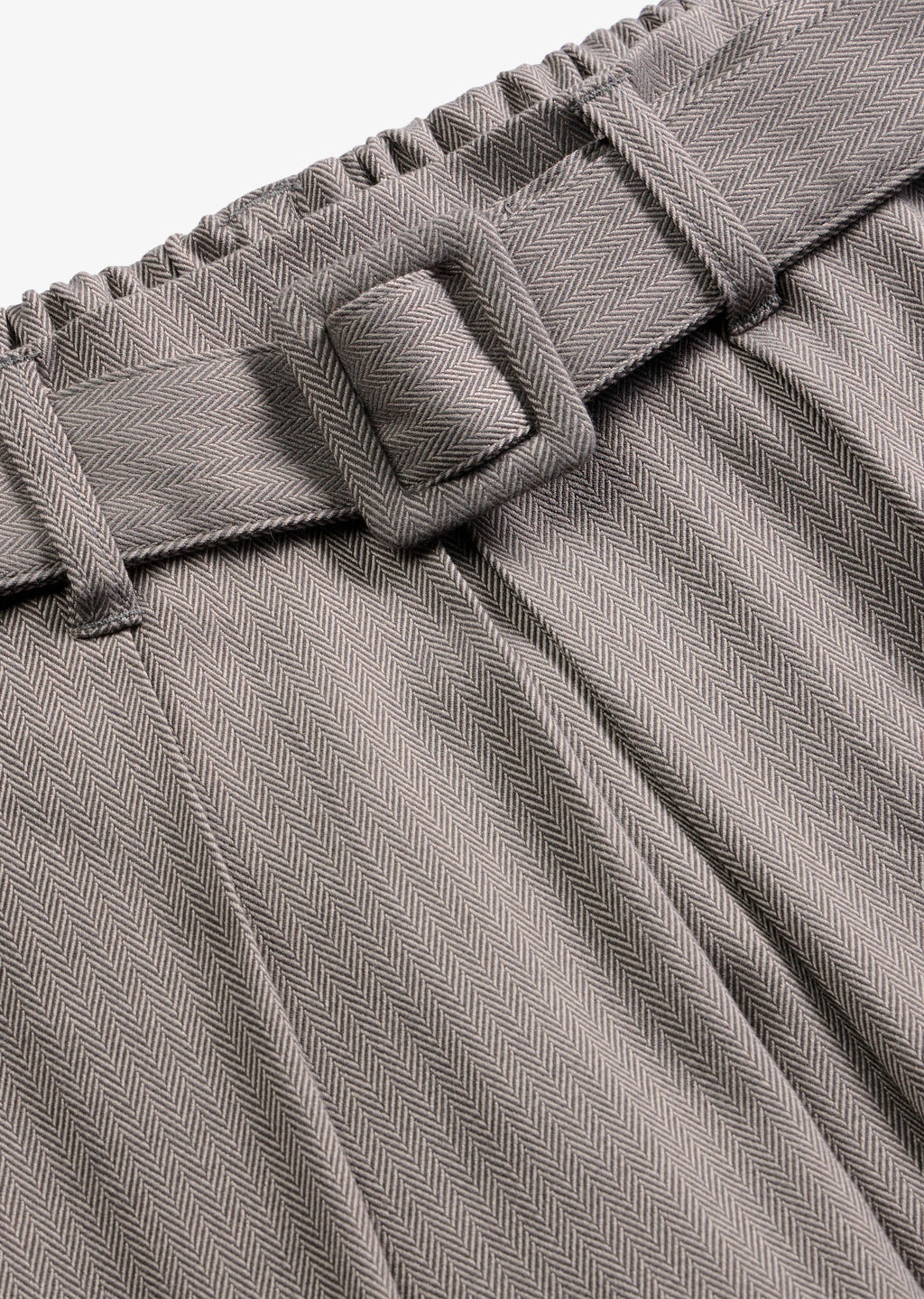 Women's Pleated Herringbone Skirt with Belt, 2-Piece Set in Light Heather Sand, view 2