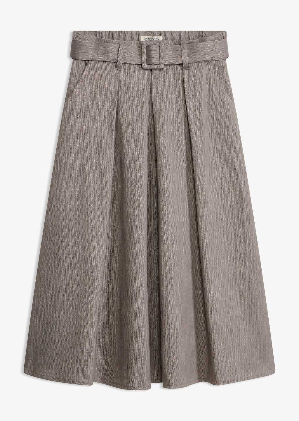 Women's Pleated Herringbone Skirt with Belt, 2-Piece Set in Light Heather Sand, view 1