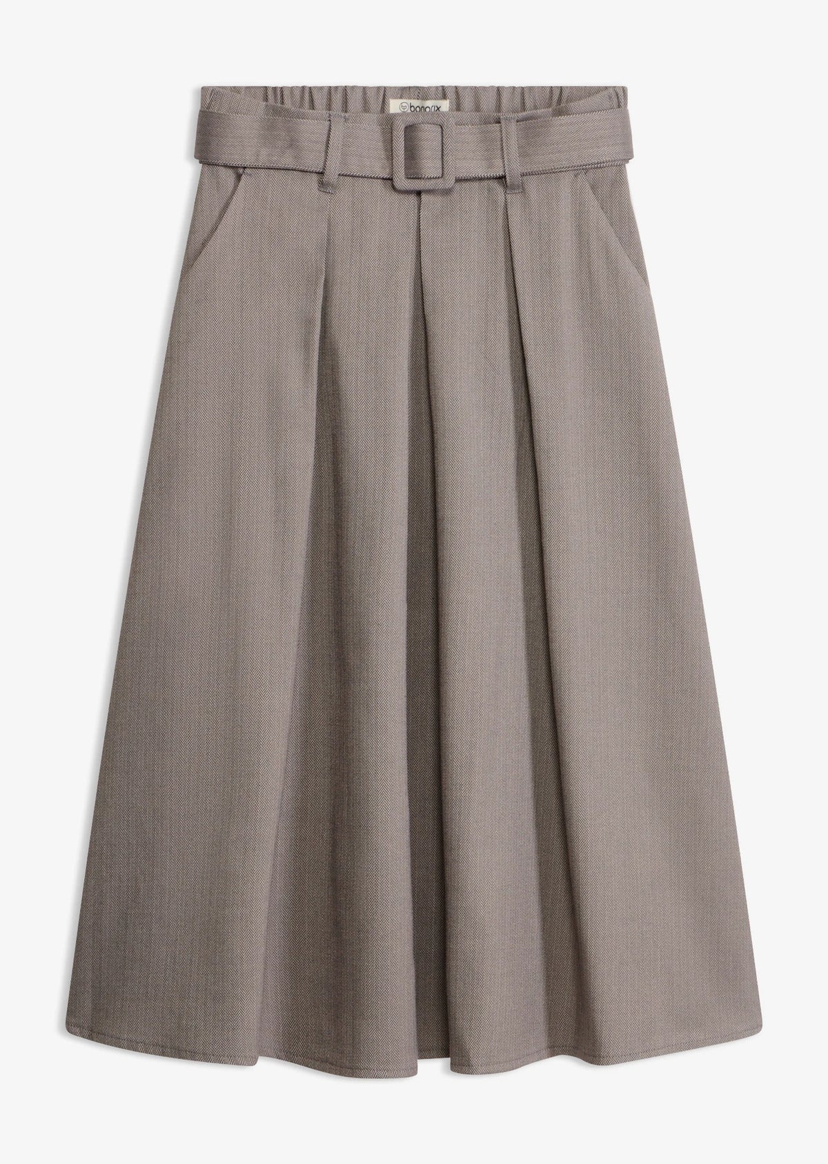 Women's Pleated Herringbone Skirt with Belt, 2-Piece Set in Light Heather Sand, view 1