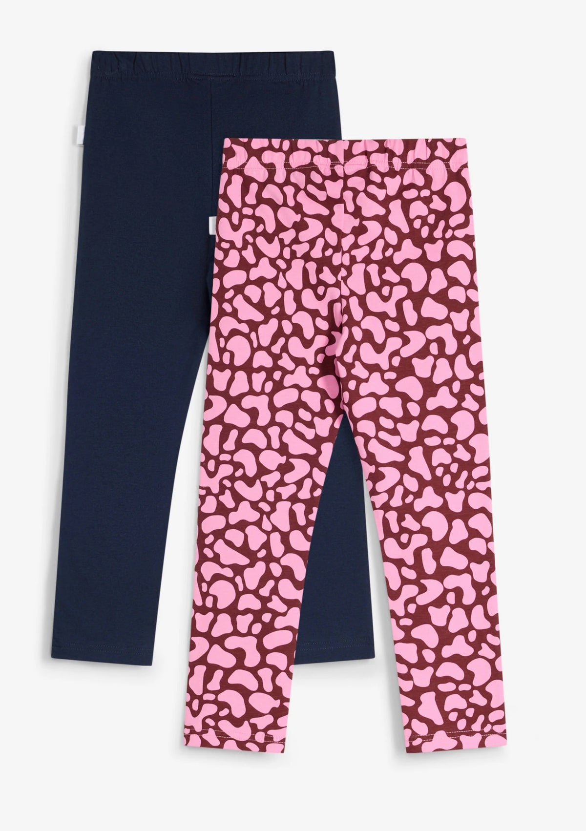 Girls' Lurchi Stretch Cotton Leggings, Pack of 2 in Dark Blue and Ruby Pink Print, view 2