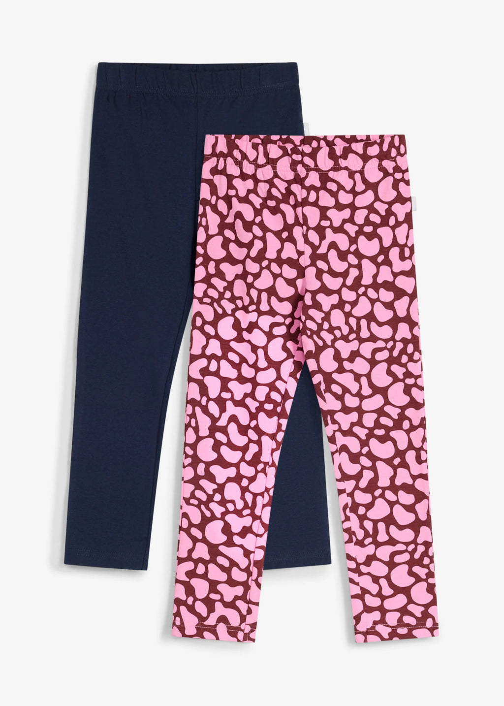 Girls' Lurchi Stretch Cotton Leggings, Pack of 2 in Dark Blue and Ruby Pink Print, view 1