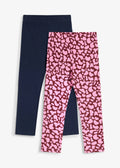 Girls' Lurchi Stretch Cotton Leggings, Pack of 2 in Dark Blue and Ruby Pink Print, view 1