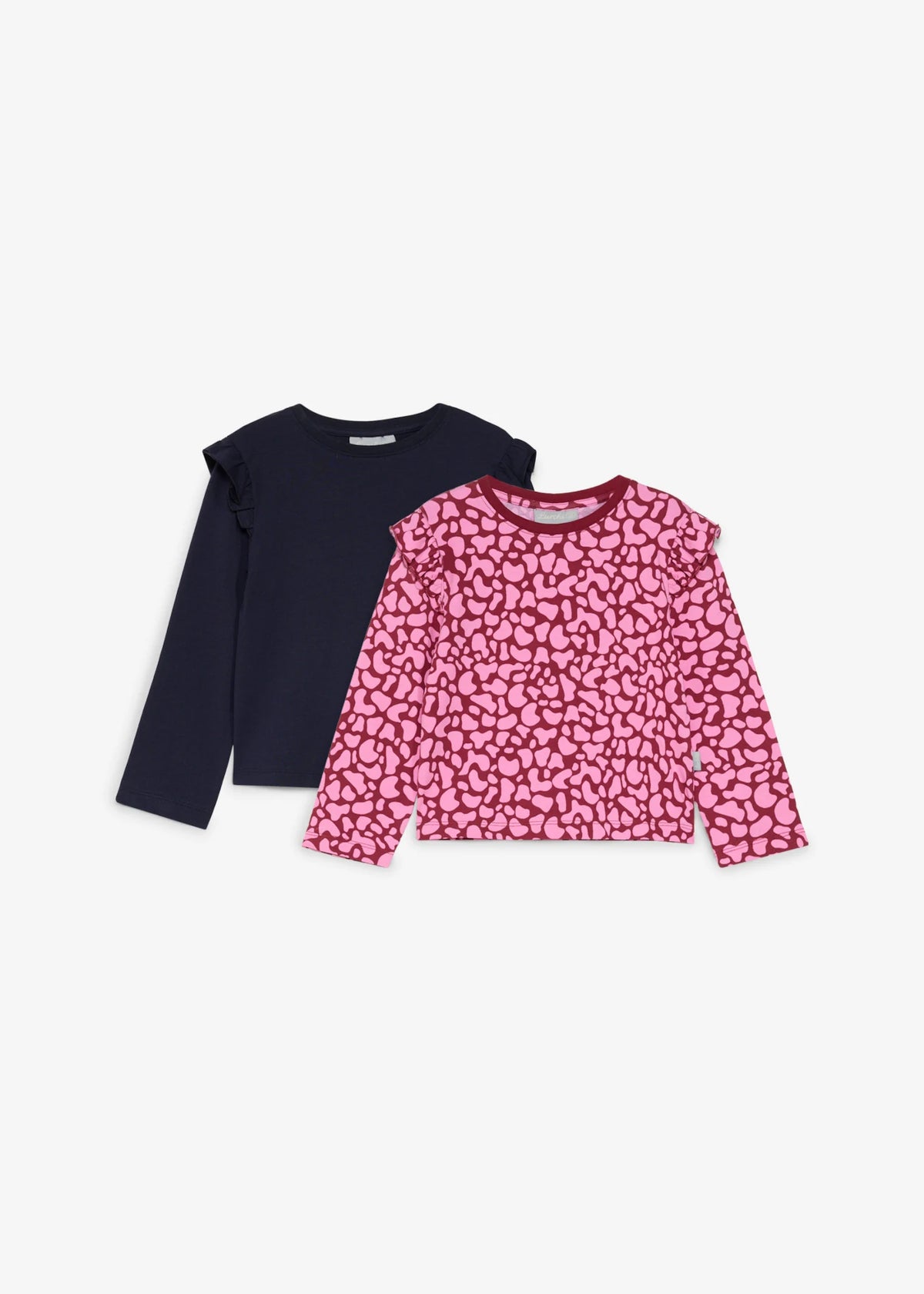 Girls' Lurchi Soft Cotton Long Sleeve Tops, Pack of 2 in Ruby Pink Print and Pink, view 1