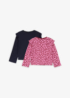 Girls' Lurchi Soft Cotton Long Sleeve Tops, Pack of 2 in Ruby Pink Print and Pink, view 2