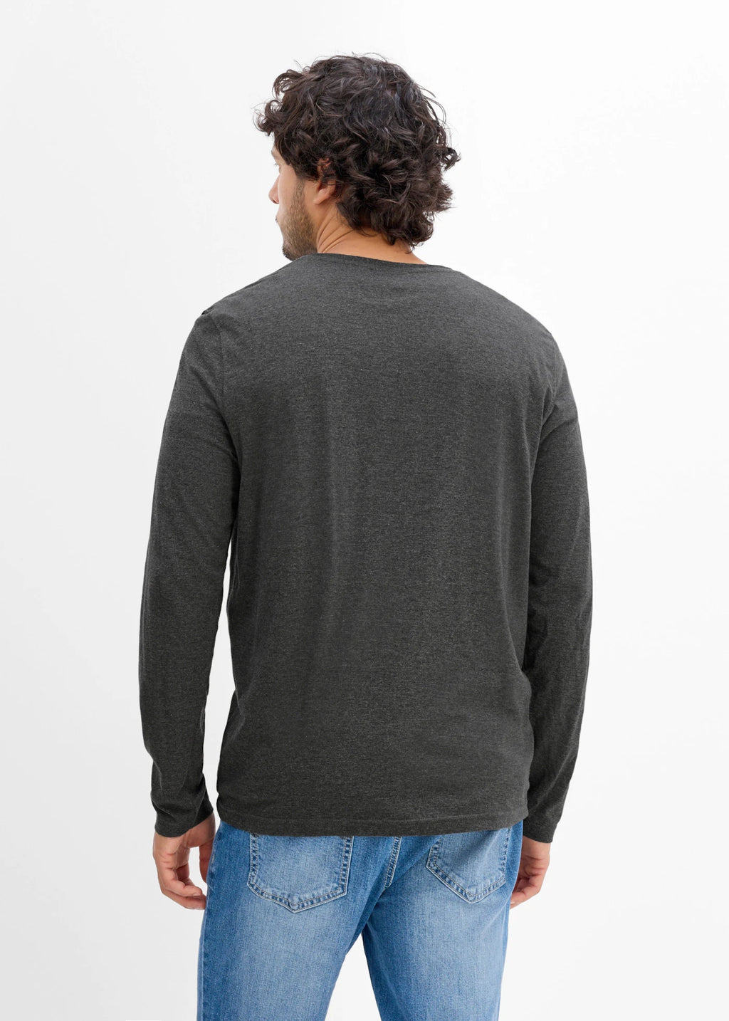 Men's Long Sleeve Tops, Pack of 2 in Dark Blue and Heather Anthracite, view 3