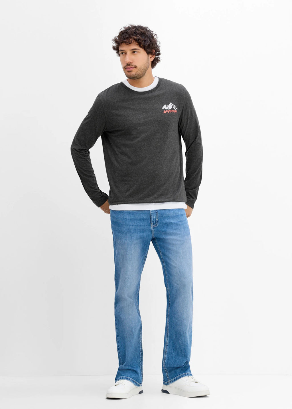 Men's Long Sleeve Tops, Pack of 2 in Dark Blue and Heather Anthracite, view 4