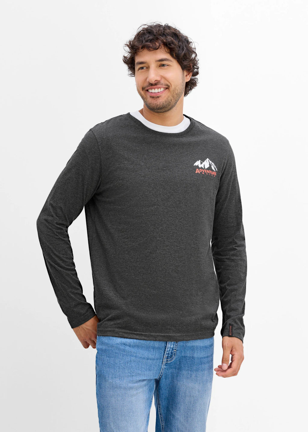 Men's Long Sleeve Tops, Pack of 2 in Dark Blue and Heather Anthracite, view 2