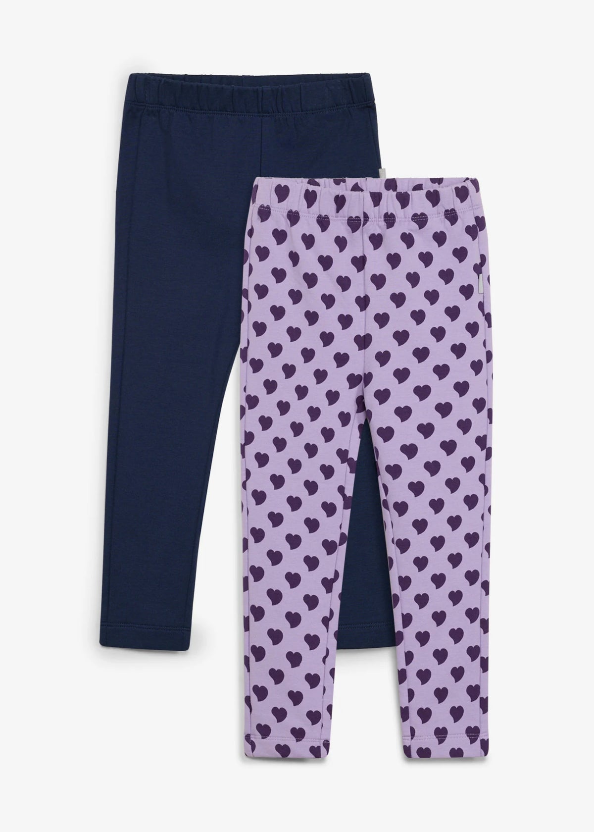 Girls' Lurchi Soft Cotton Thermal Leggings, Pack of 2 in Dark Blue and Lilac Print, view 1
