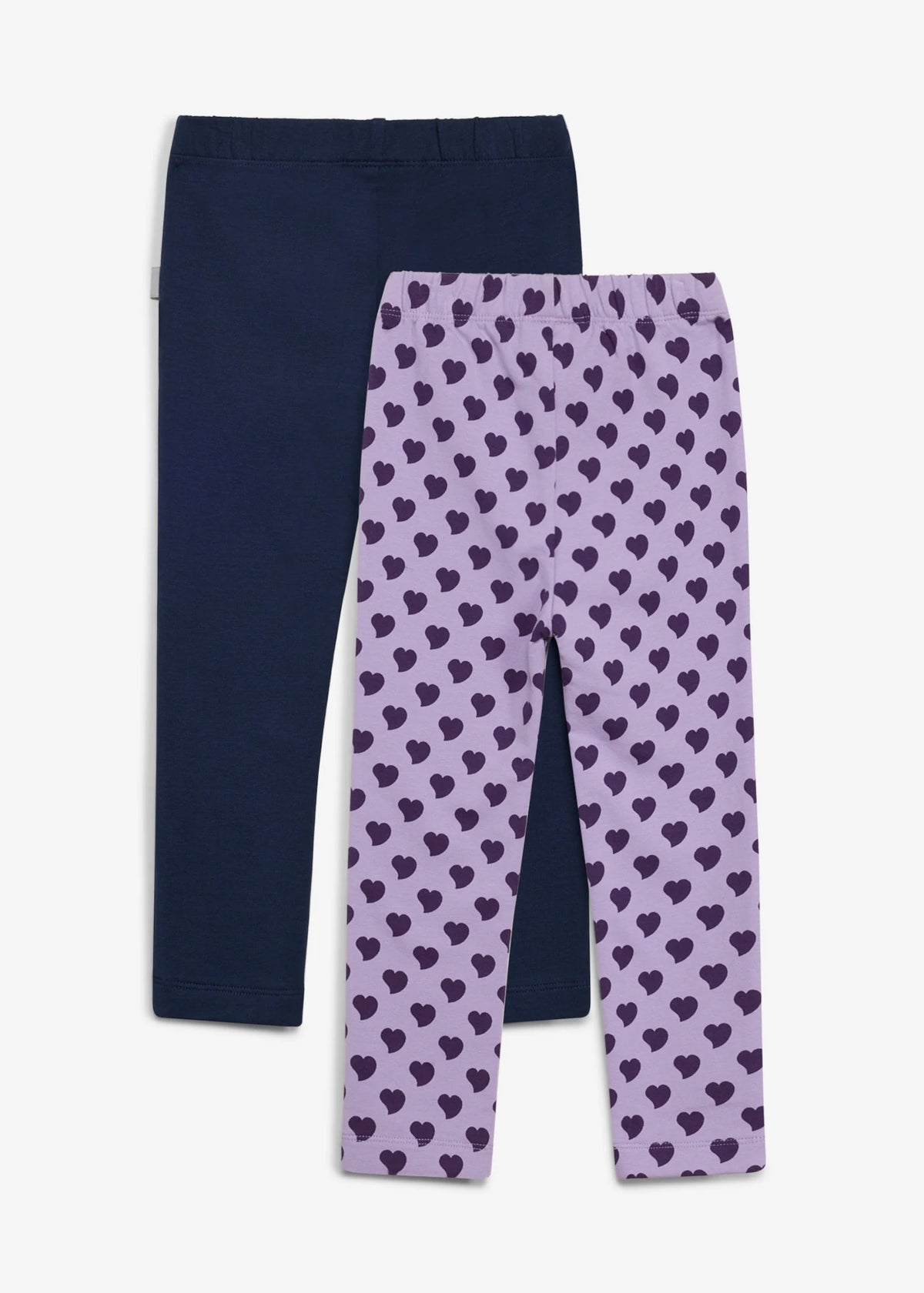 Girls' Lurchi Soft Cotton Thermal Leggings, Pack of 2 in Dark Blue and Lilac Print, view 2