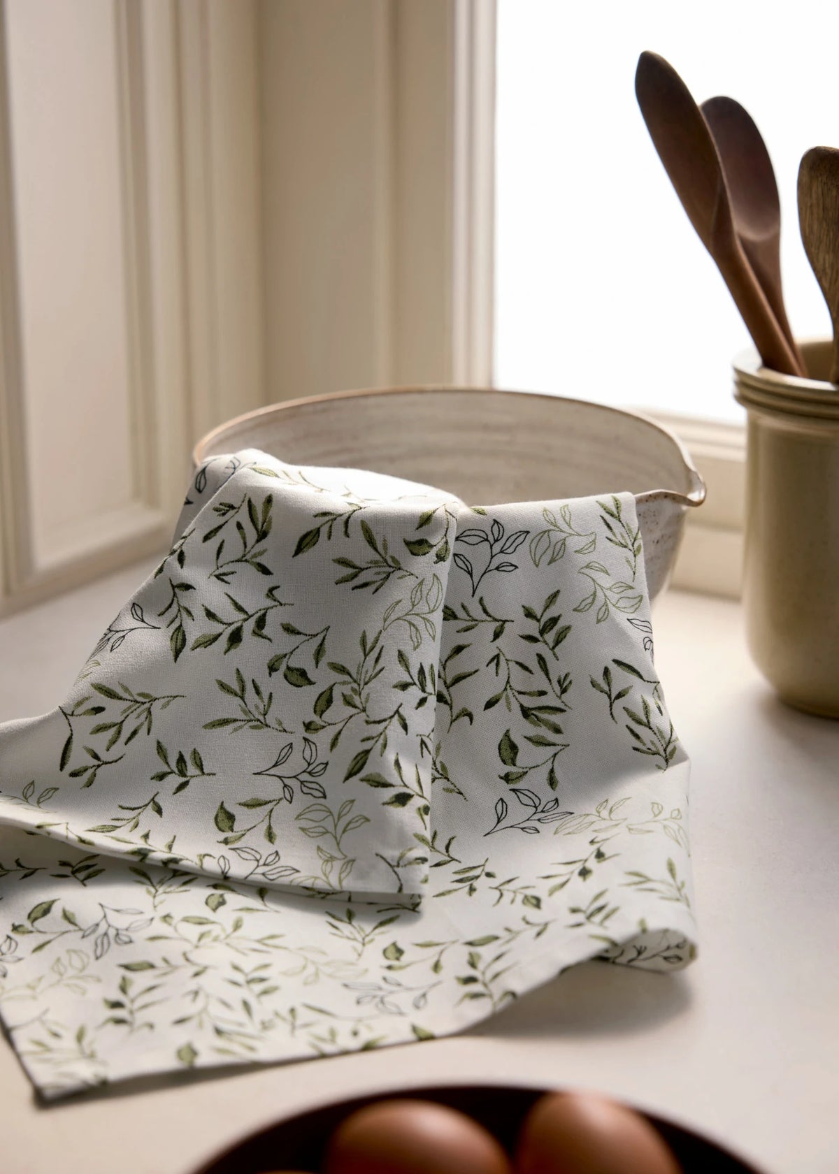 Cotton Dish Towels, Pack of 2 in White and Dark Green, view 4
