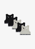 Girls' Stretch Cotton Crop Bras, Pack of 5 in Light Heather Gray and Black, view 2