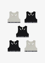 Girls' Stretch Cotton Crop Bras, Pack of 5 in Light Heather Gray and Black, view 4