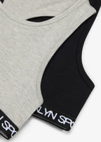 Girls' Stretch Cotton Crop Bras, Pack of 5 in Light Heather Gray and Black, view 3