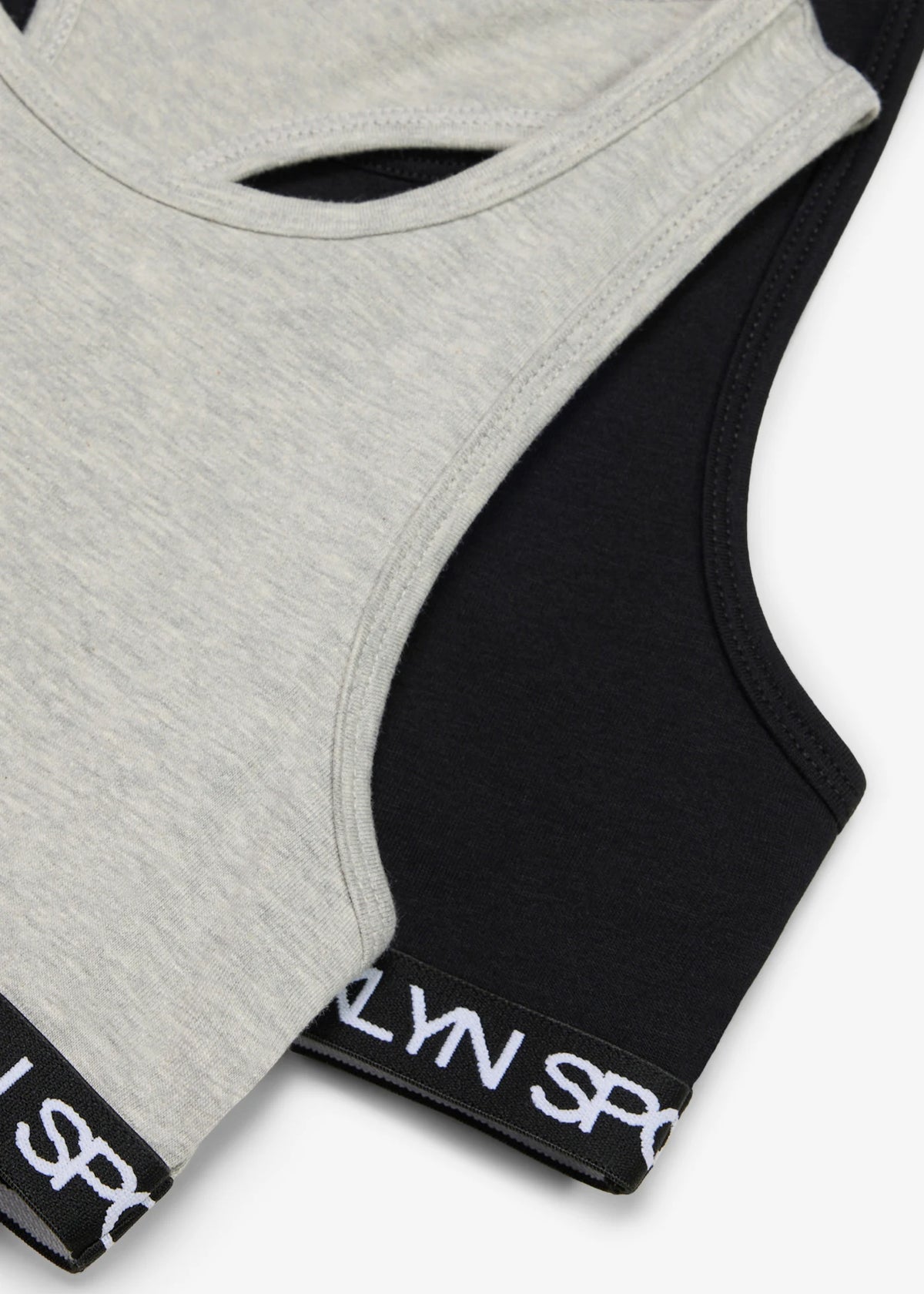 Girls' Stretch Cotton Crop Bras, Pack of 5 in Light Heather Gray and Black, view 3