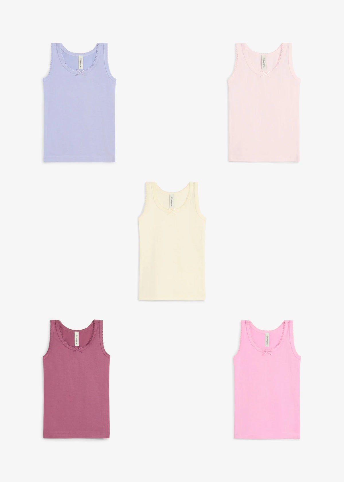 Girls' Cotton Camisoles, Pack of 5 in Cream, Light Lavender and Pink, view 4