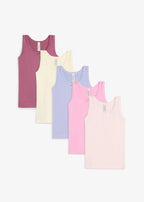 Girls' Cotton Camisoles, Pack of 5 in Cream, Light Lavender and Pink, view 1