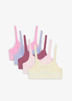 Girls' Cotton Crop Bras, Pack of 5 in Cream, Light Lavender and Pink, view 2