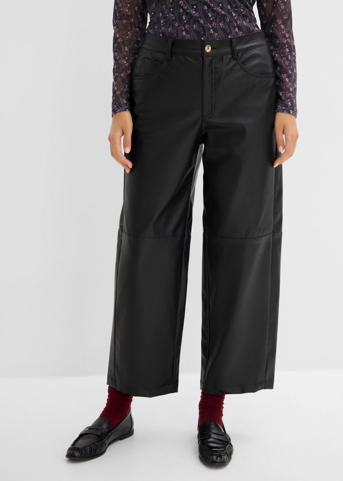 Women's Coated Barrel Pants in Black, view 3