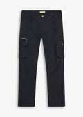 Men's Classic Straight Stretch Cargo Pants with Elastic Waist in Black, view 1
