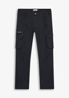 Men's Classic Straight Stretch Cargo Pants with Elastic Waist in Black, view 1