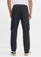 Men's Classic Straight Stretch Cargo Pants with Elastic Waist in Black, view 4