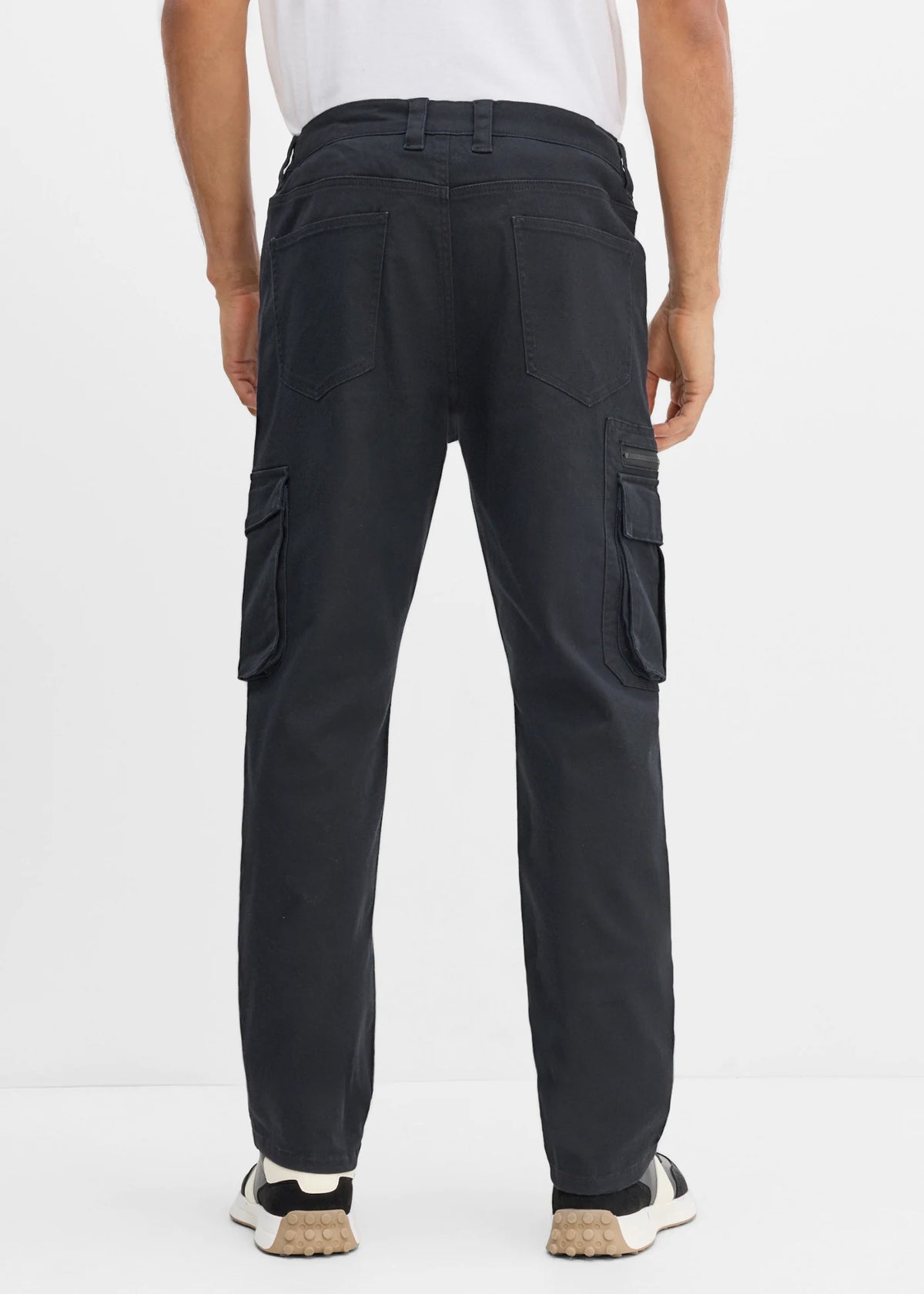 Men's Classic Straight Stretch Cargo Pants with Elastic Waist in Black, view 4