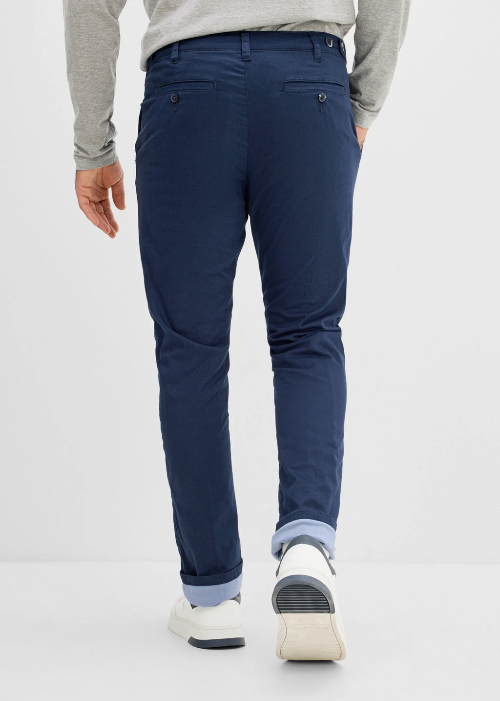 Men's Warm-Lined Straight Chinos with Adjustable Waist in Dark Blue and Muted Blue, view 4