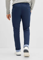 Men's Warm-Lined Straight Chinos with Adjustable Waist in Dark Blue and Muted Blue, view 4