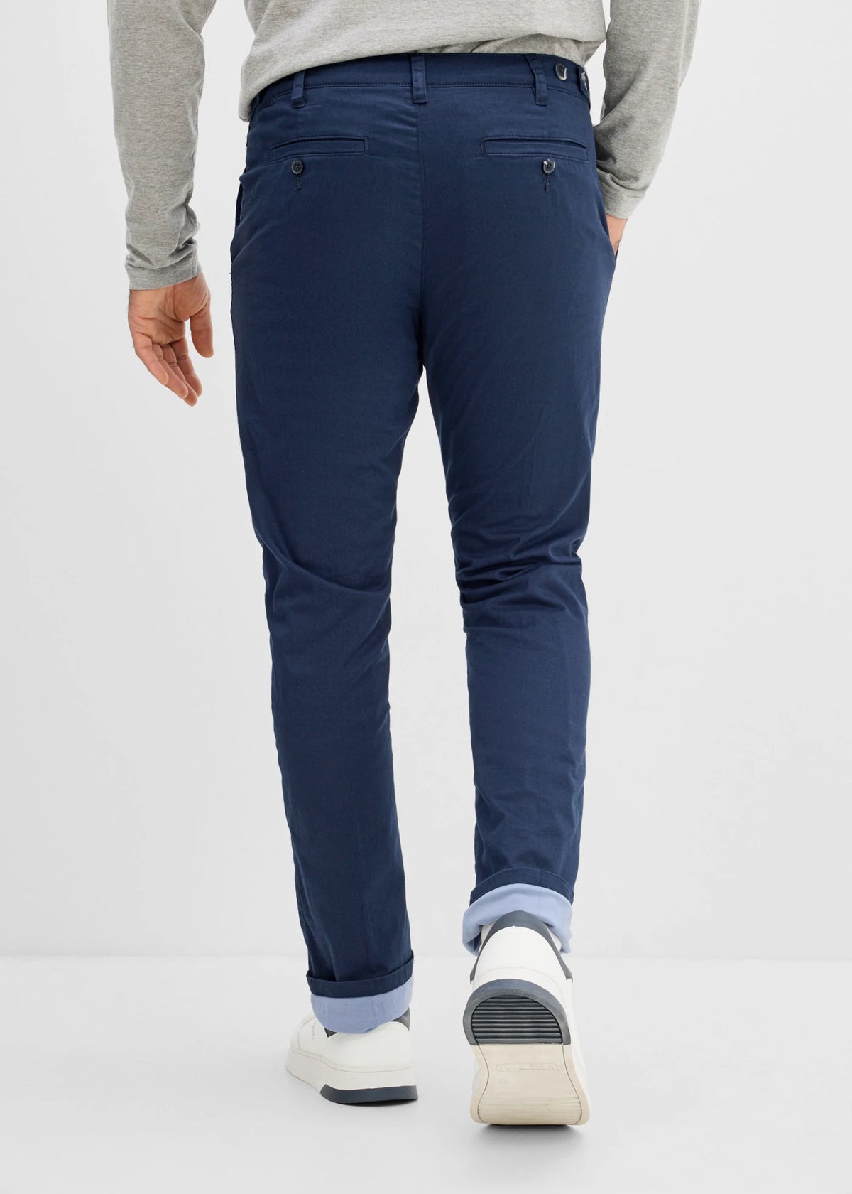 Men's Warm-Lined Straight Chinos with Adjustable Waist in Dark Blue and Muted Blue, view 4