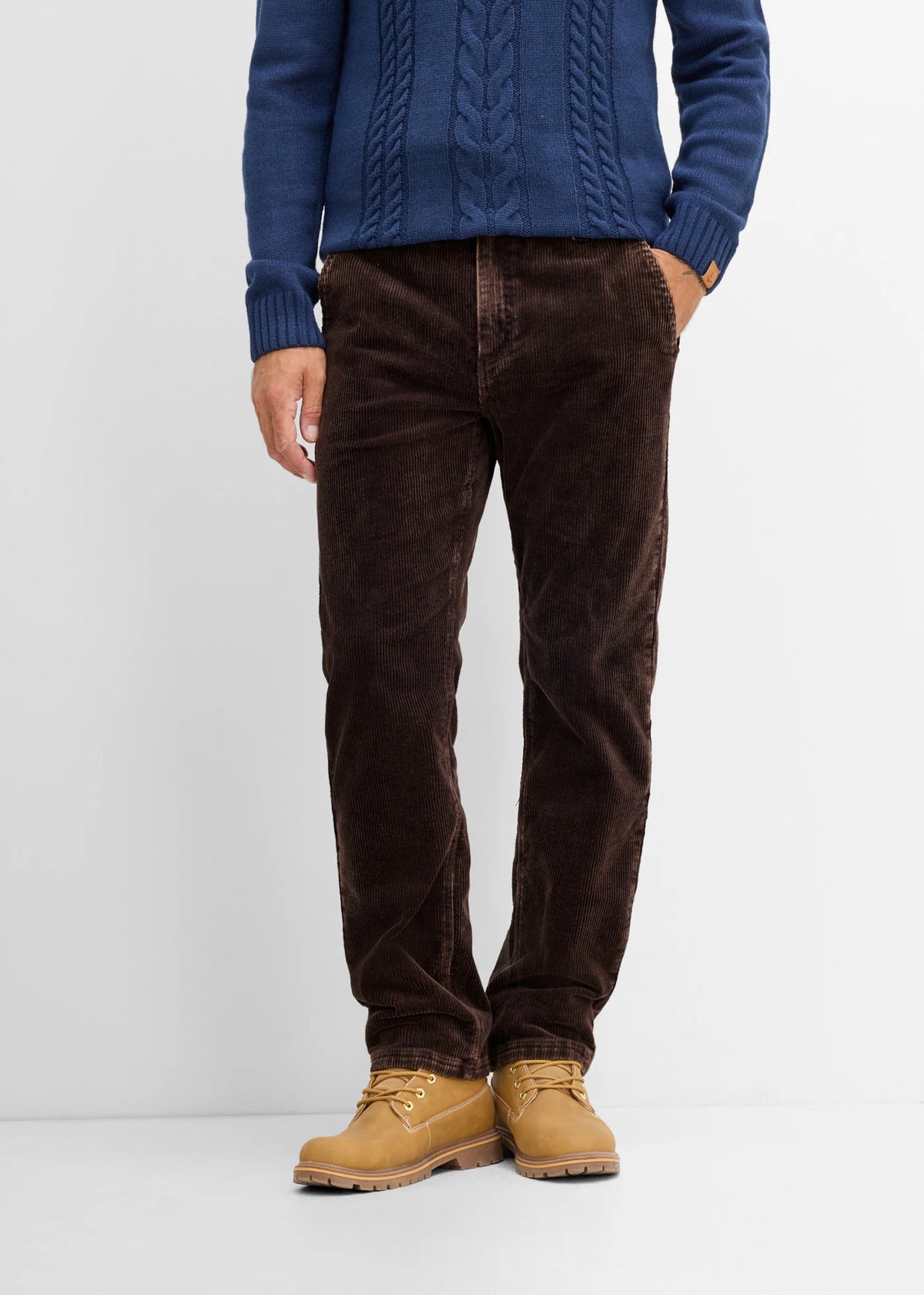 Men's Classic Fit Straight Corduroy Pants in Brown and Dark Brown, view 3