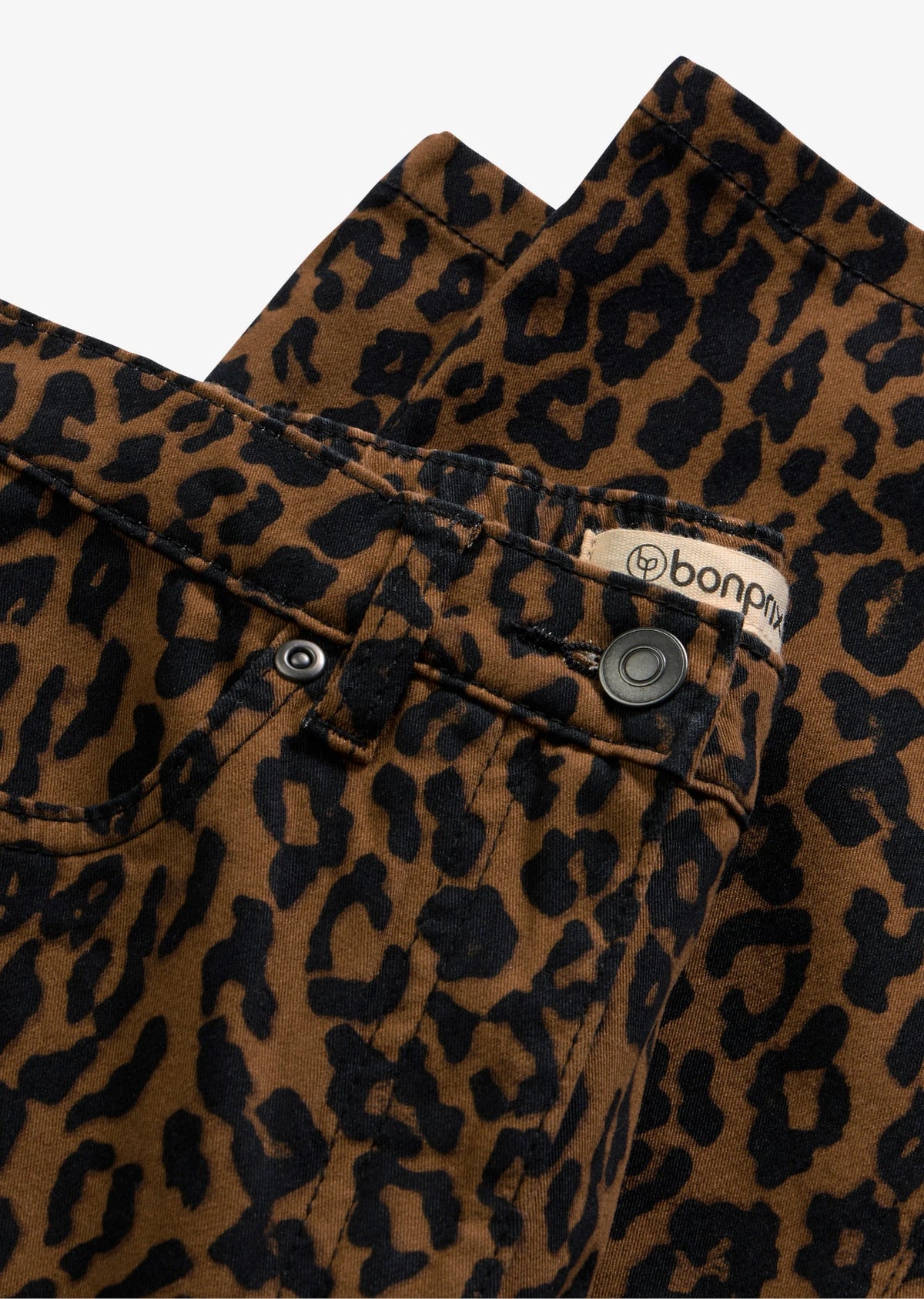 Women's Stretch Cotton Pants in Toffee and Black Leopard, view 2