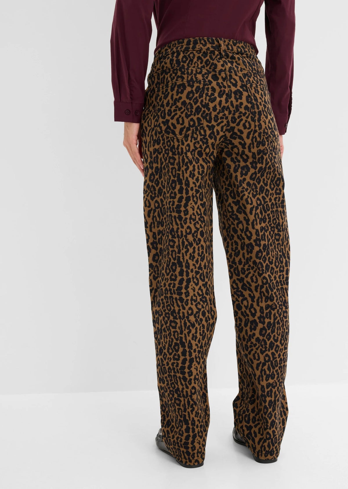Women's Stretch Cotton Pants in Toffee and Black Leopard, view 4