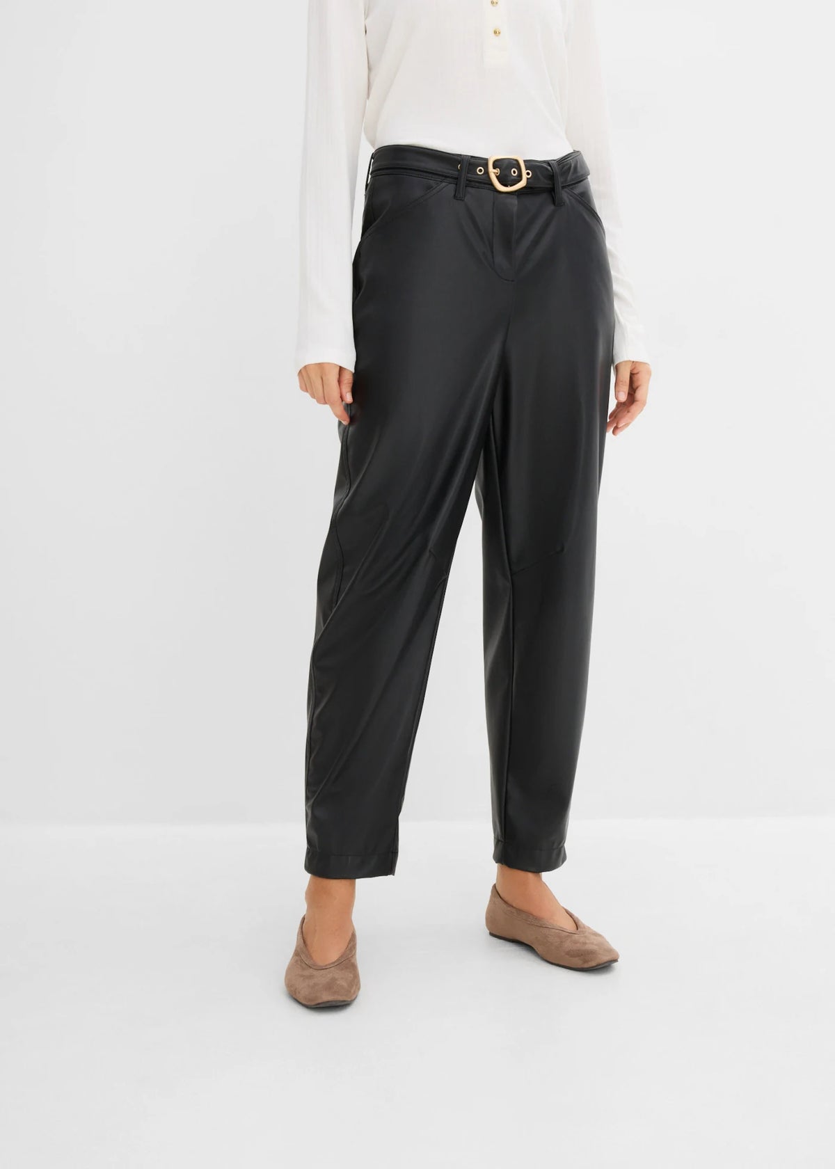 Women's Coated Pants in Black, view 3