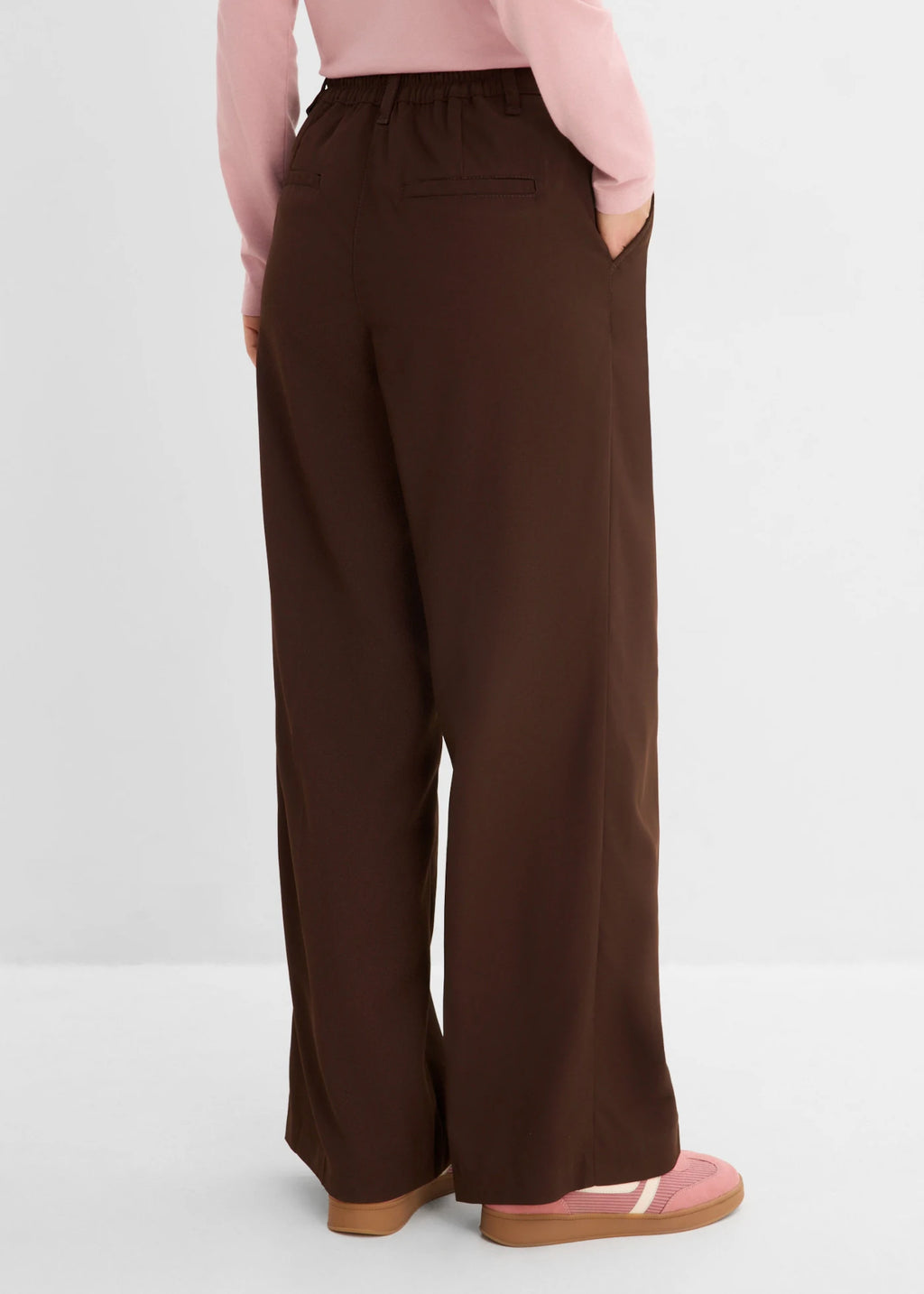 Women's Pleated Wide Leg Pants with Elastic Waist in Dark Brown, view 4