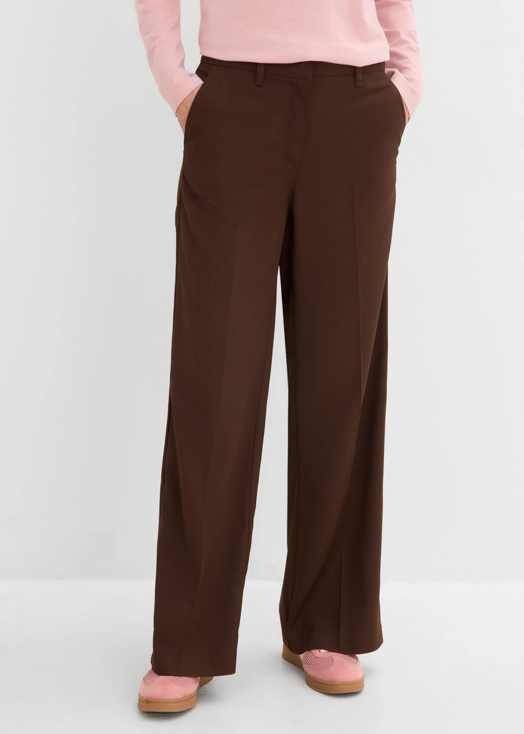 Women's Pleated Wide Leg Pants with Elastic Waist in Dark Brown, view 3